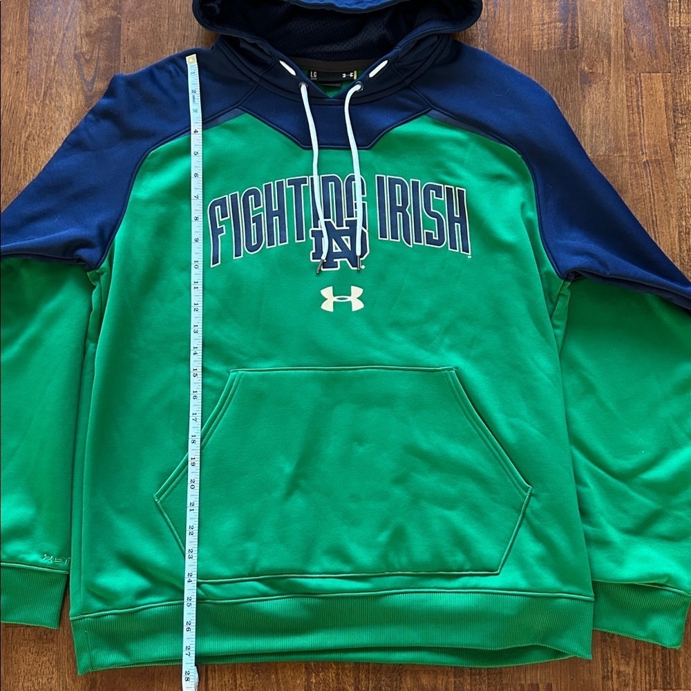 Notre Dame Fight Irish Under Armour Fan Hoodie, men’s Size L, Green/Navy Blue. - Picture 4 of 7